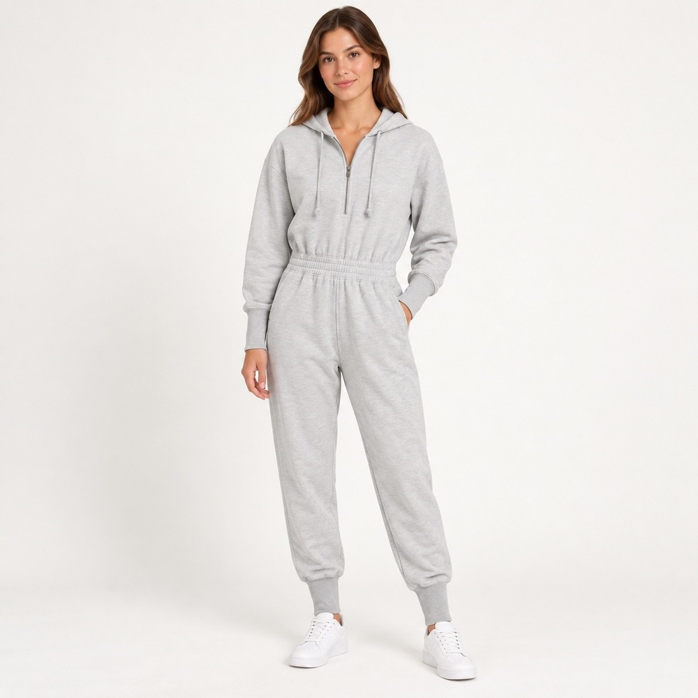 Free People Movement Training Day Jumpsuit XS Gray Hooded Quarter Zip Jogger